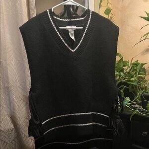 Free People Black and White V-Neck Sweater Vest